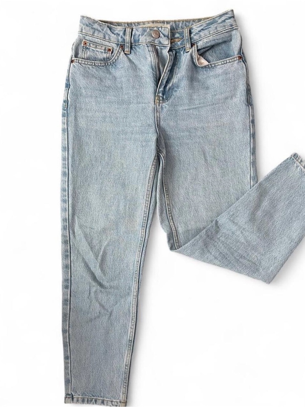 Topshop Moto Mom Jeans High Waisted Tapered Light Wash Blue Denim Size 25